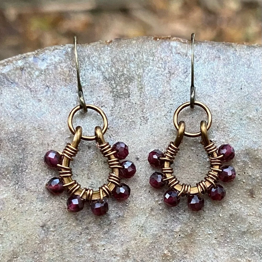 Handmade Bronze and Ruby Earrings - Picture 2 of 6
